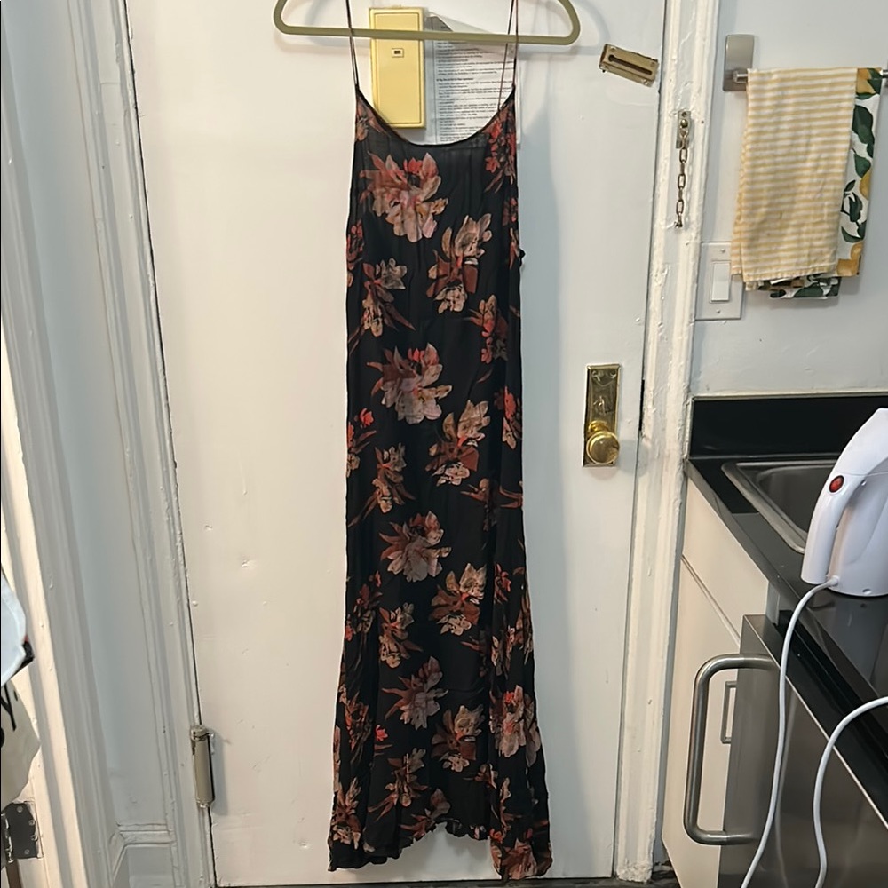 Free People Black and Pink Spaghetti Strap Maxi Dress